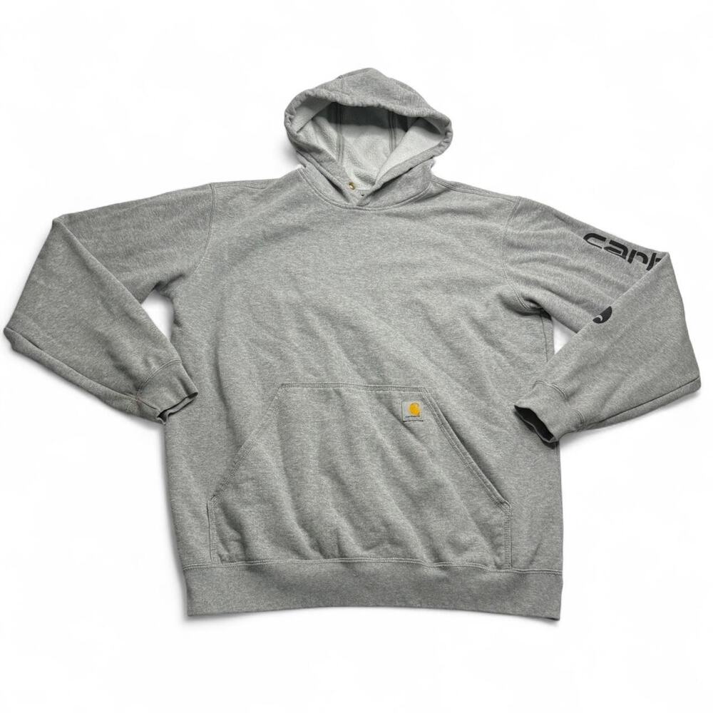 Carhartt Gray Sleeve Logo Fleece Lined Hoodie Mens Large